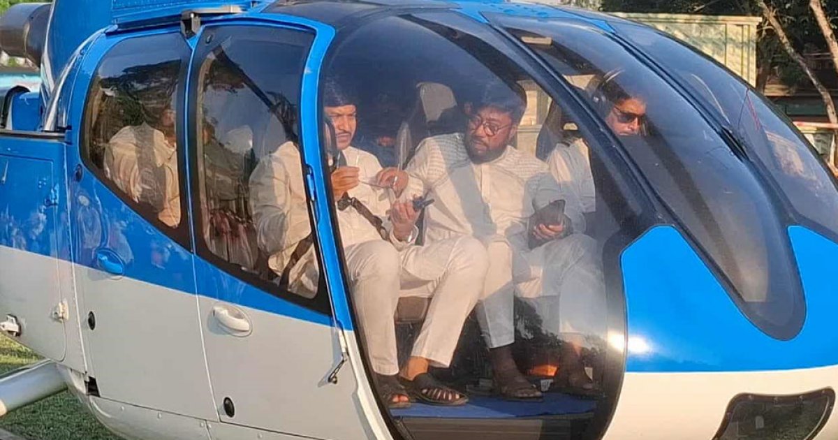 হেলিকপ্টারে করে নির্বাচনী এলাকায় গণসংযোগে বিএনপি নেতা সাদিকুর রহমান সিদ্দিকী শুভ