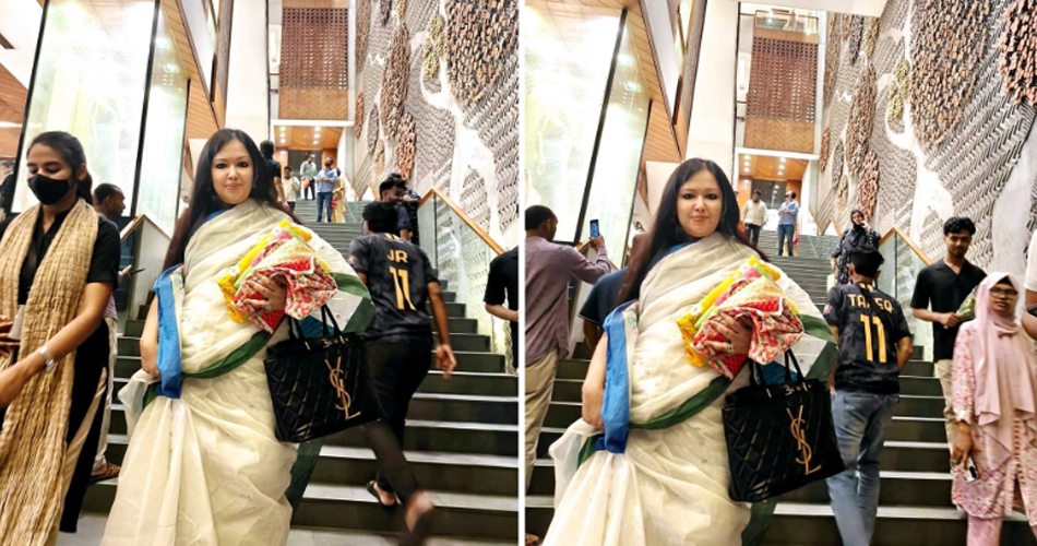 আড়ংয়ে শপিং ব্যাগ না পেয়ে কাঁখে কাপড় নিয়ে বের হলেন রুমিন ফারহানা