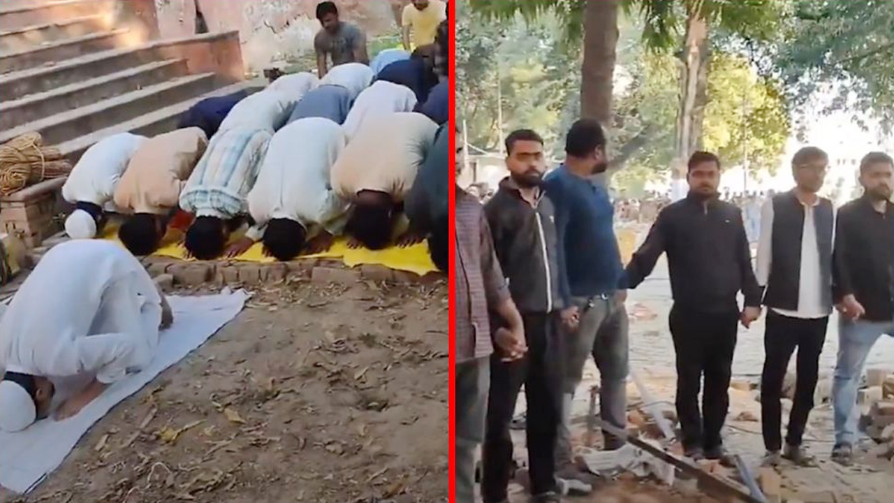 লখনৌ বিশ্ববিদ্যালয়ে নামাজরত শিক্ষার্থীদের পাহারা দিচ্ছে হিন্দু সহপাঠীরা