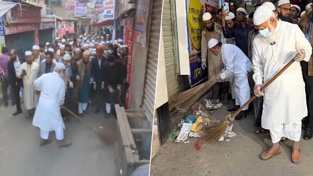 ঝাড়ু হাতে রাস্তা পরিষ্কার করলেন জামায়াত আমির