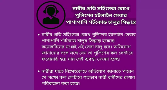 নারীর প্রতি সহিংসতা রোধে শর্টকোড চালুর সিদ্ধান্ত