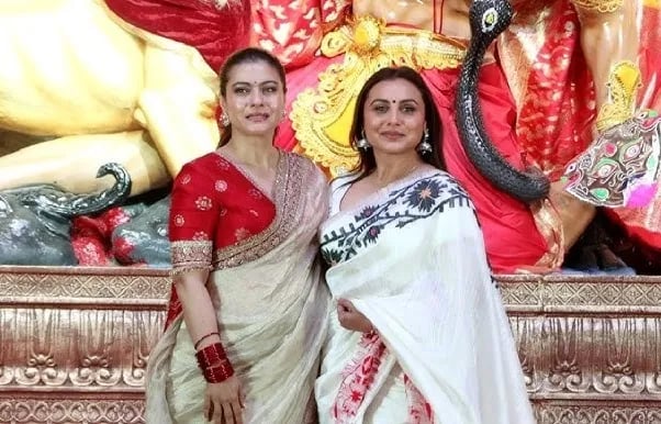 দেবীর আরাধনায় বলিউড অভিনেত্রী রানী মুখার্জি ও কাজল