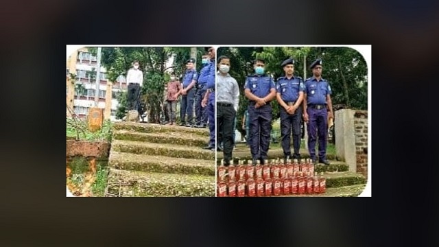 দোয়ারাবাজারে জব্ধকৃত ভারতীয় অফিসার্স চয়েস মদ ধ্বংস