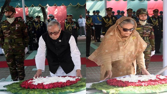 টুঙ্গিপাড়ায় বঙ্গবন্ধুর সমাধিতে রাষ্ট্রপতি-প্রধানমন্ত্রীর শ্রদ্ধা